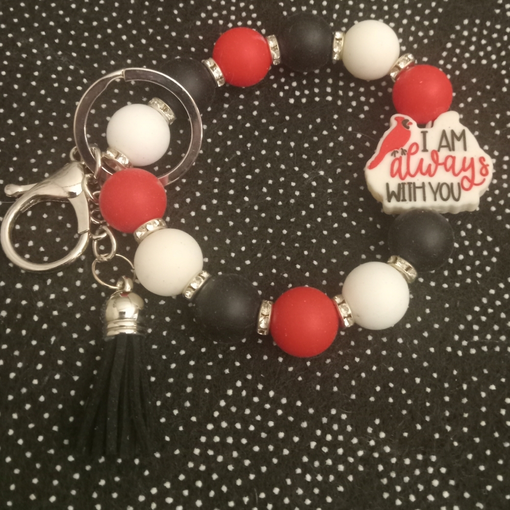 Red and Black Beaded Keychain Bracelet